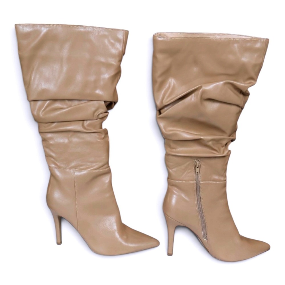 Taupe Slouchy Knee High Boots Stiletto Heel Wide Calf Vegan Journee Sonnet 9.5WC - Picture 5 of 9